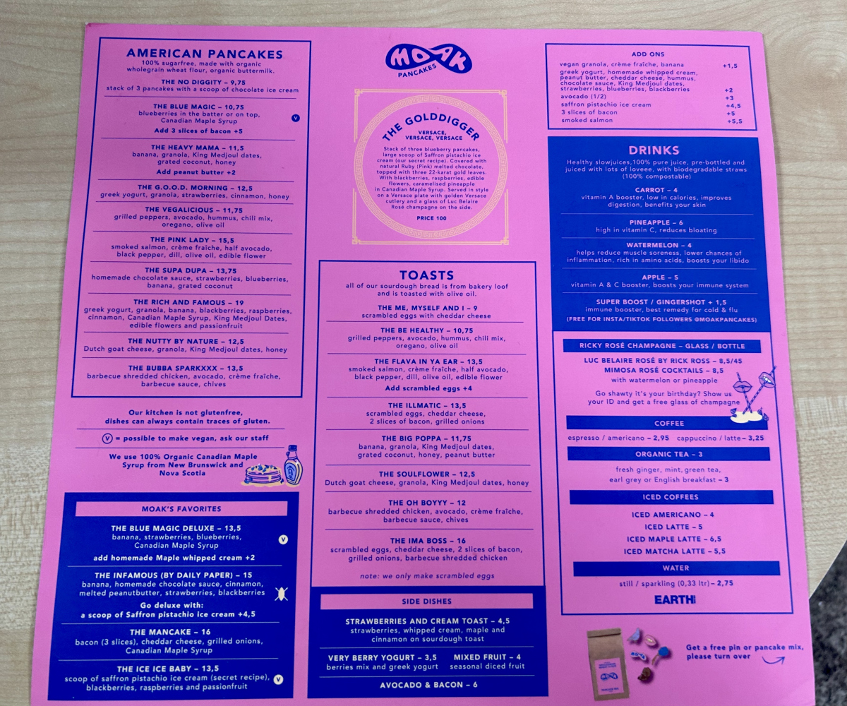 Then menu for Moak